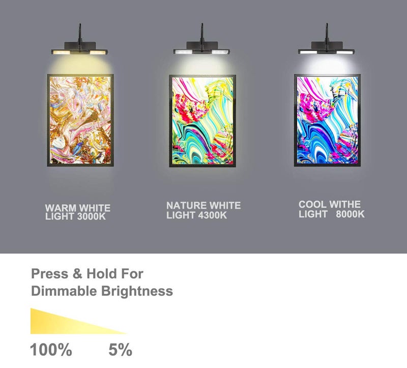 BIGLIGHT Wireless Battery Operated LED Picture Light with Remote, Rotatable Light Heads of 3 Lighting Modes, Dimmable Display Lamp with Timer for Painting Photo Portrait Art, 8.8", Black - Image 4